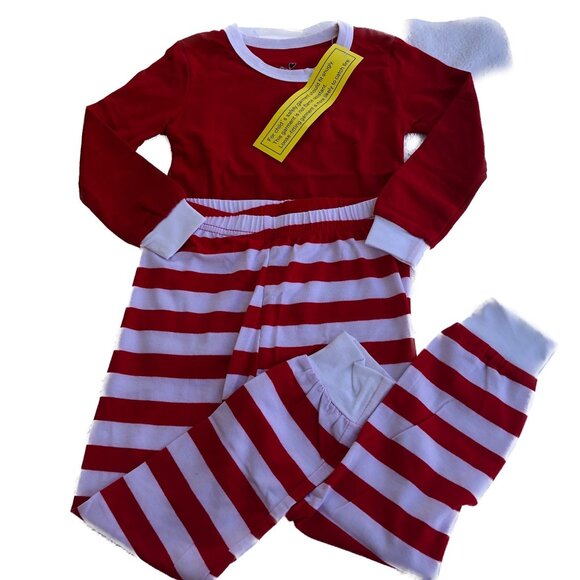 Coral Bee Pajama Set Unisex Red White Long Sleeve Long Striped PJs Sz 4 - Picture 1 of 12